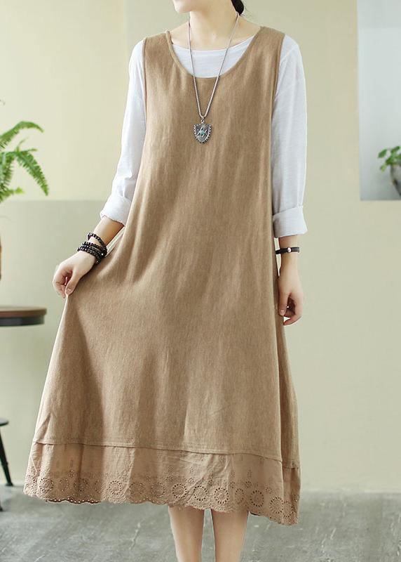 Loose O Neck Sleeveless Spring Clothes Sewing Nude Dresses