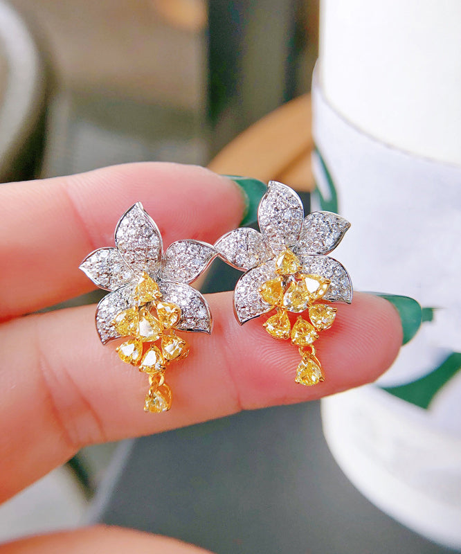 Diy Colorblock Alloy Zircon Crystal Stud Earrings