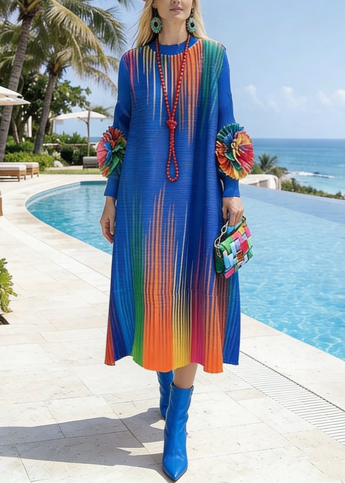 Blue Tie Dye Cotton Holiday Dresses Spring