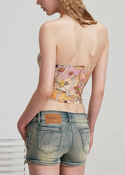 Stylish Halter Print Cotton Tank Top Sleeveless