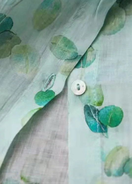 Light Green Peter Pan Collar Print Shirt Tops Long Sleeve