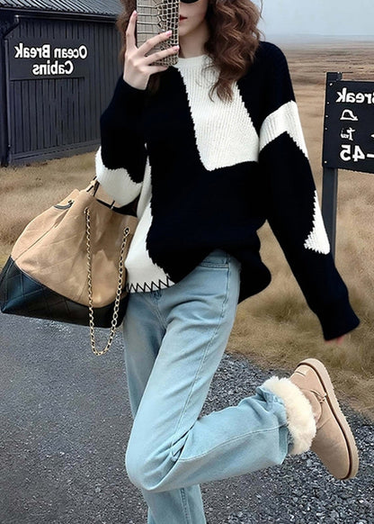 Classy Colorblock Oversized Cozy Knit Sweaters Winter