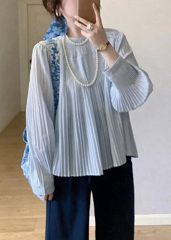 Light Blue Wrinkled Cotton Shirt Fall