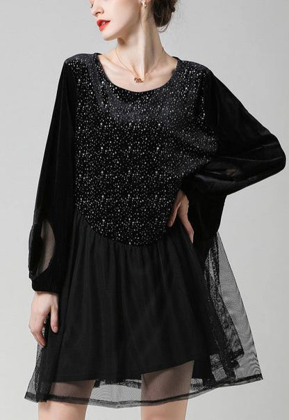 Black Patchwork Chiffon Summer Maxi Dresses