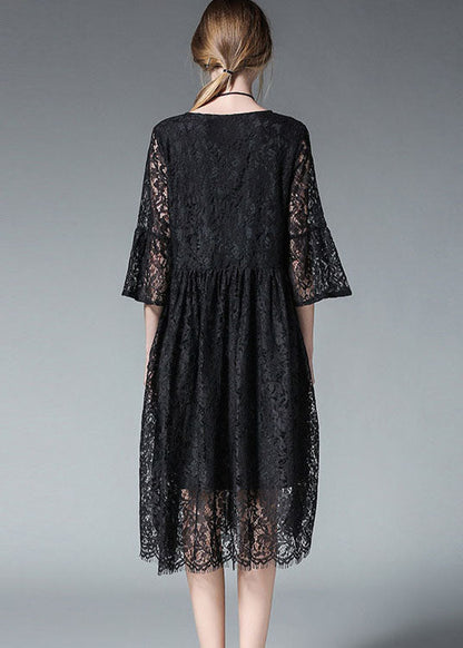 Black Hollow Out Lace Dress Spring