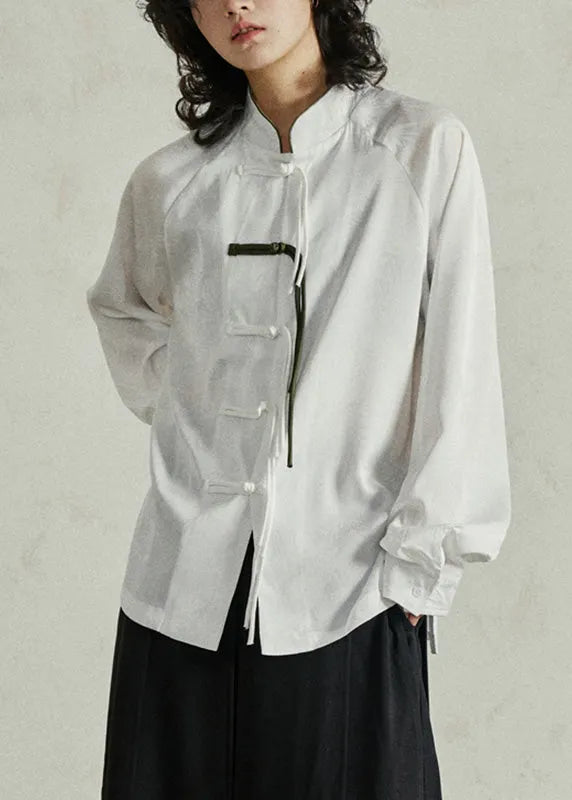 Chinese Style White Patchwork Shirts Fall