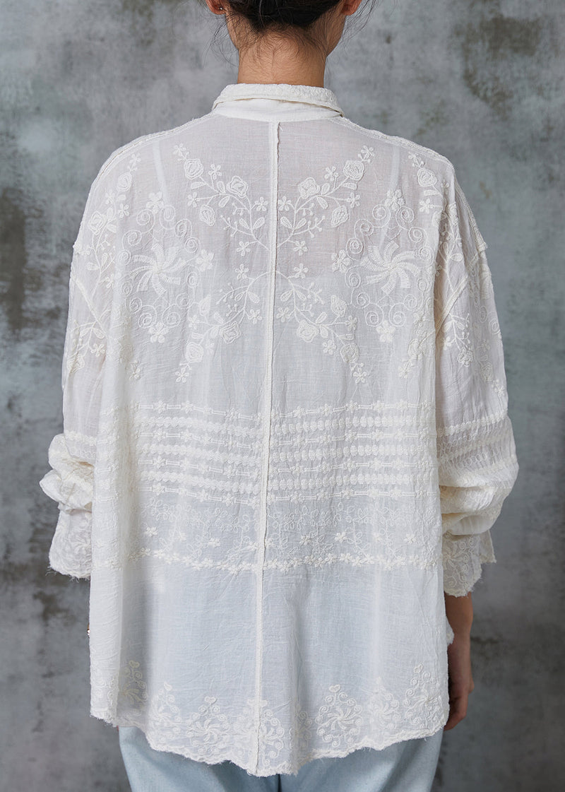 Apricot Embroidered Cotton Blouses Spring