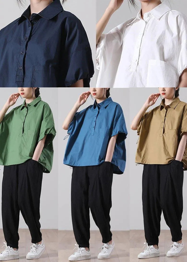 Blue Cinched Cotton Short Sleeve Shirts