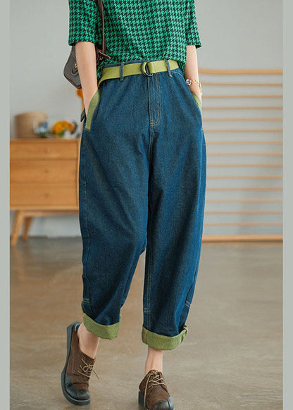 Blue Pockets Patchwork Harem Fall Pants