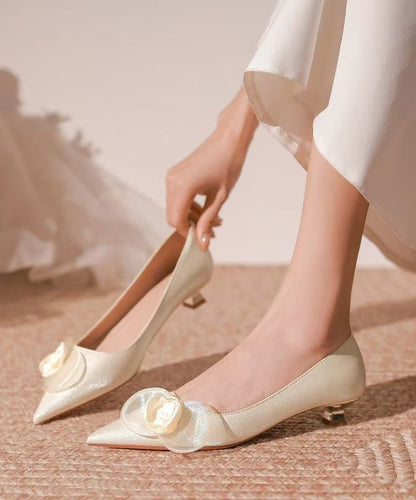 French Splicing Kitten Heels Champagne Pointed Toe