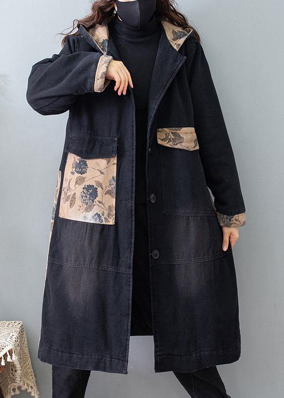 Denim Black Quality Clothes for Tutorials Hooded Pockets Spring Coats