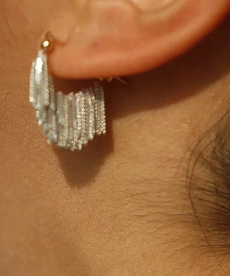 White Copper Overgild Tassel Hoop Earrings