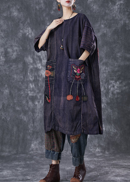 Embroideried Patchwork Applique Wear on Both Sides Cotton Dress Summer