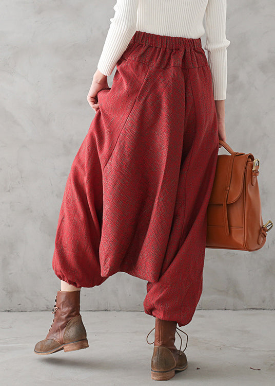 Red Print High Waist Thick Wide Leg Pants Fall