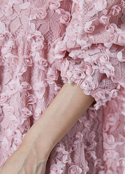 Pink Stereoscopic Silk Vacation Dresses Spring