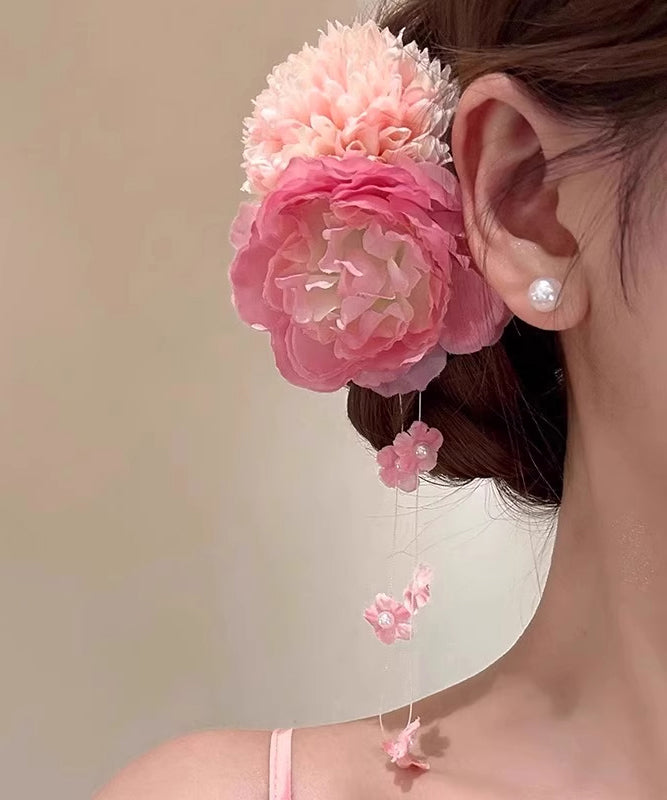 New Pink Alloy Peony Tassel Hairpin
