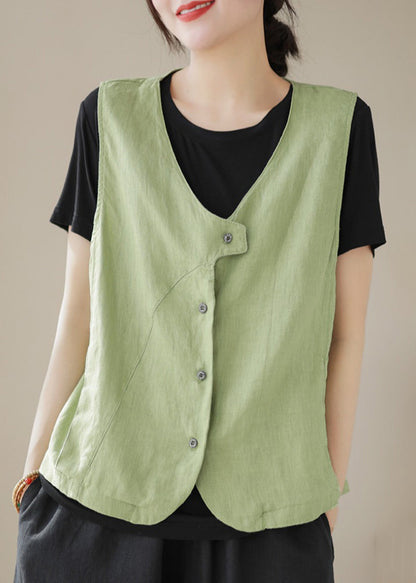 Simple Sky Blue V Neck Button Cotton Waistcoat Sleeveless