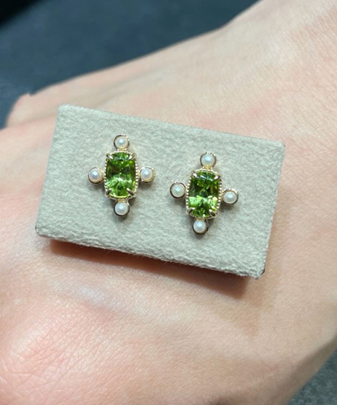 Gold Sterling Silver Overgild Crystal Pearl Stud Earrings