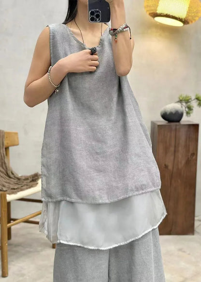 Art Grey Side Open Cotton Tank Summer