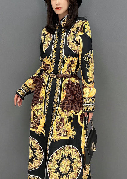 Yellow Print Peter Pan Collar Cotton Shirt Dresses Fall
