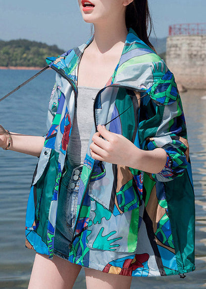 Beach Print Zippered Hoodie Upf 50+ Coat Jacket Spring