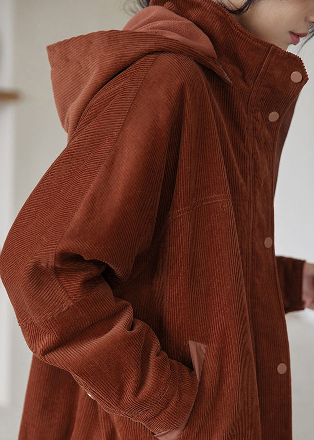 Brown Oversized Patchwork Warm Fleece Corduroy Jackets Winter
