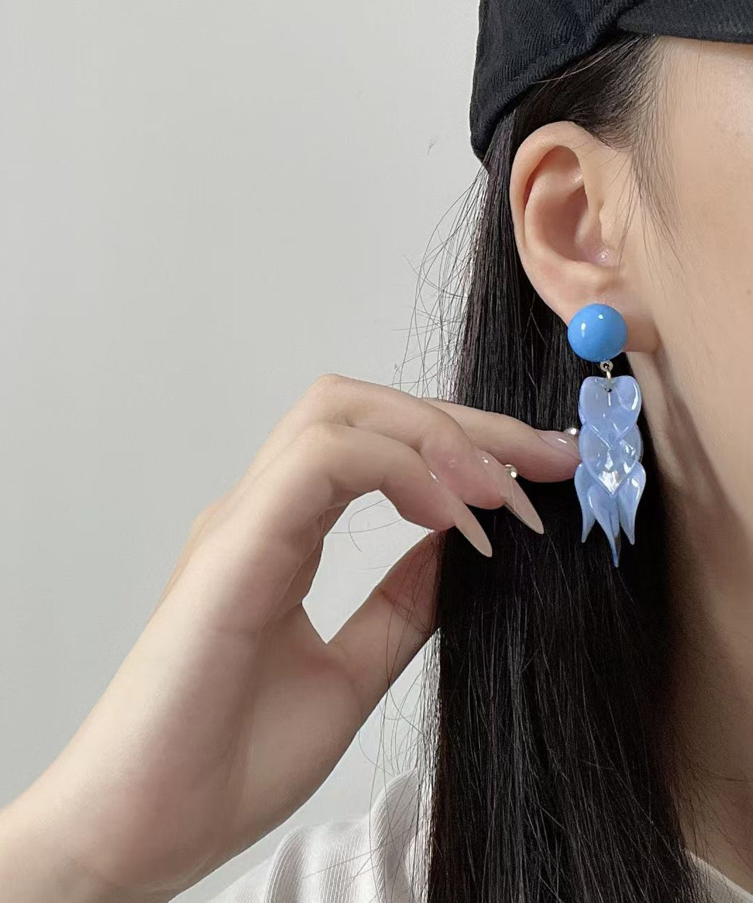 Modern Blue Alloy Plastic Petal Tassel Drop Earrings