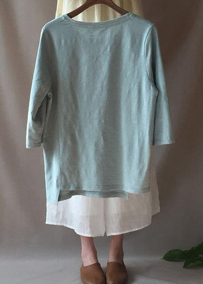 Art O Neck Asymmetric Top Silhouette Inspiration Blue Shirt