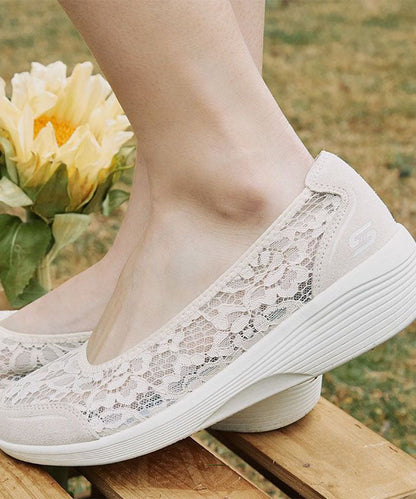 Lace Wedge Heels White Splicing Suede