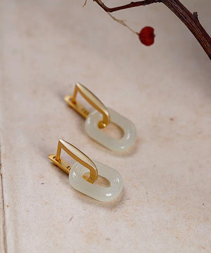 Gold Sterling Silver Overgild Jade Hoop Earrings