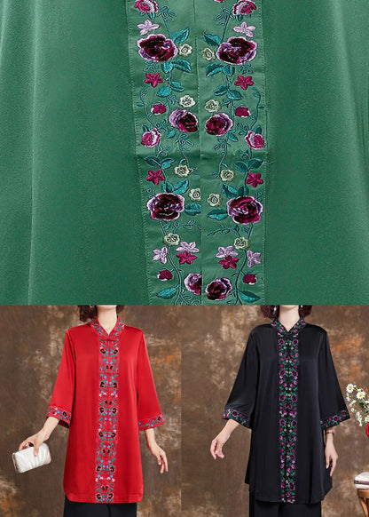 Red Stand Collar Silk Shirts Bracelet Sleeve