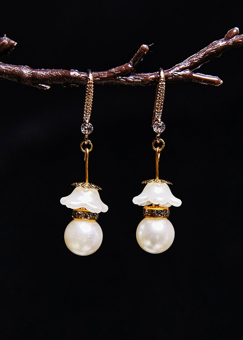 White Pearl Zircon Drop Earrings