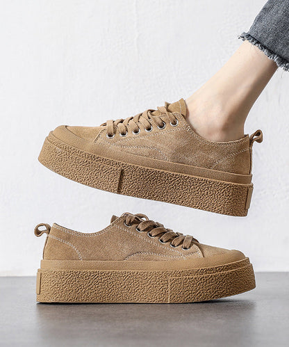 Black Platform Suede Splicing Flat Shoes Lace Up