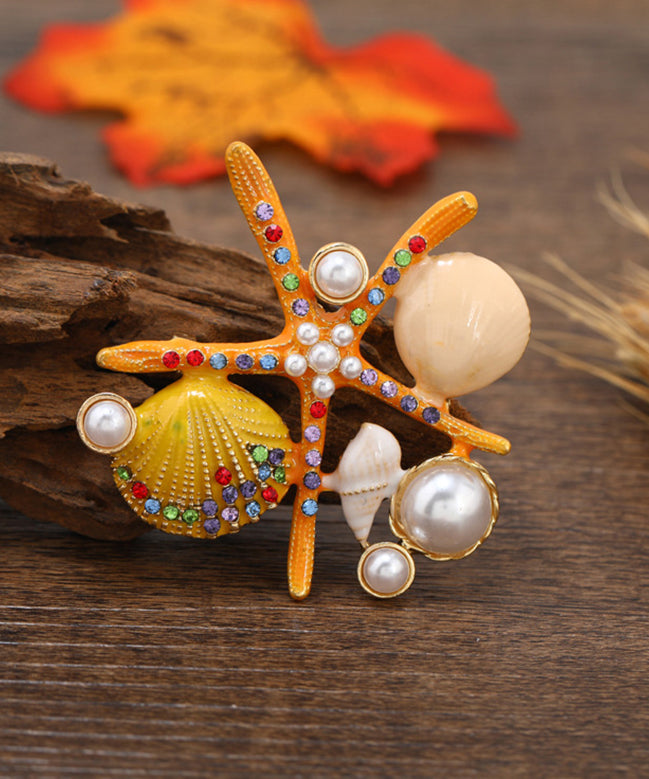Green Zircon Pearl Shell Starfish Brooches