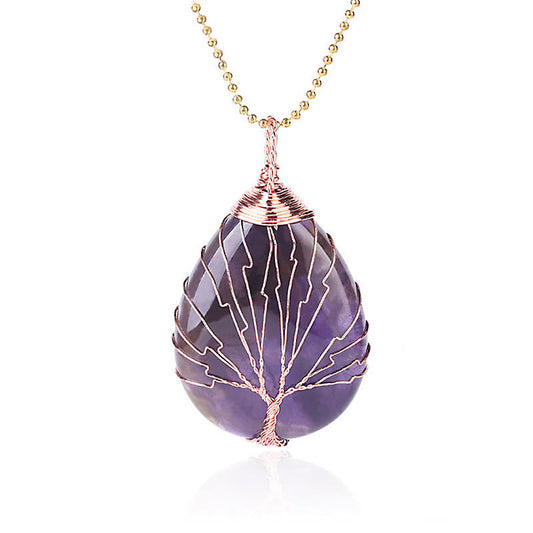 Buddha Stones Natural Quartz Crystal Tree of Life Healing Energy Necklace Pendant