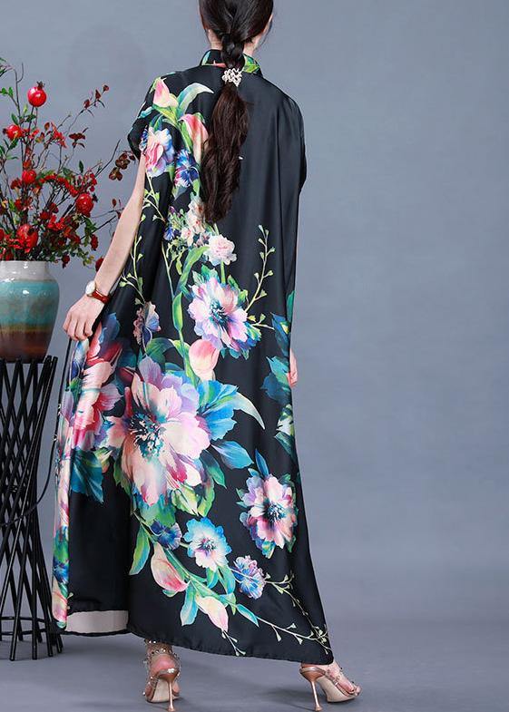 Black Print Tie Waist Maxi Coat Summer