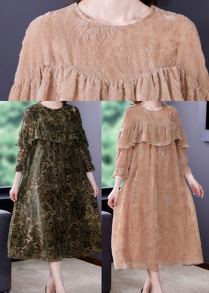 Green Velour Dress Ruffled Spring