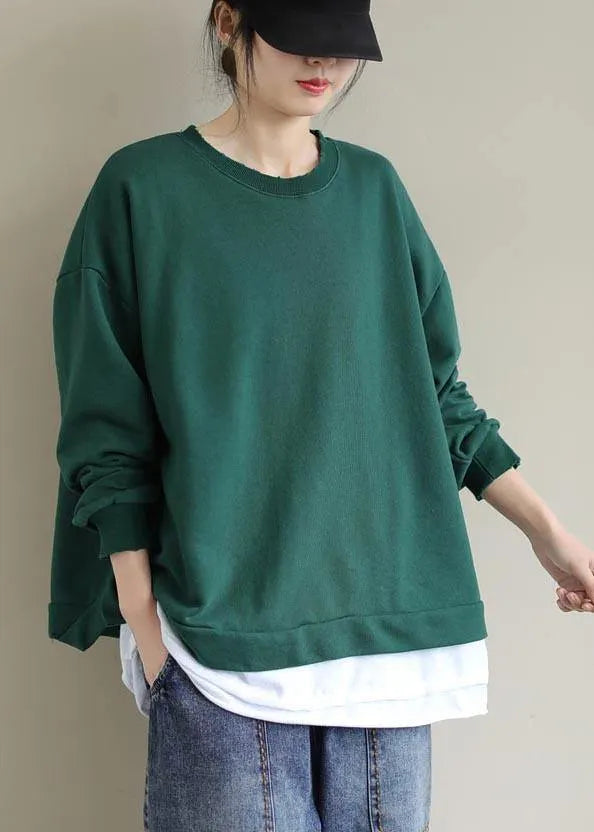 Green Clothes for O Neck False Two Pieces Loose Spring Shirt