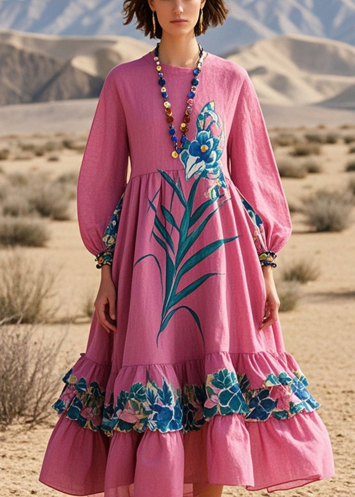 Rose Ruffled Print Cotton Dress Fall
