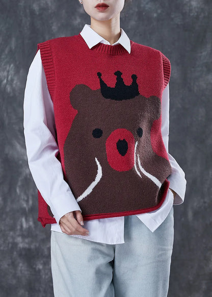 Mulberry Oversized Cartoon Print Knit Vests Spring