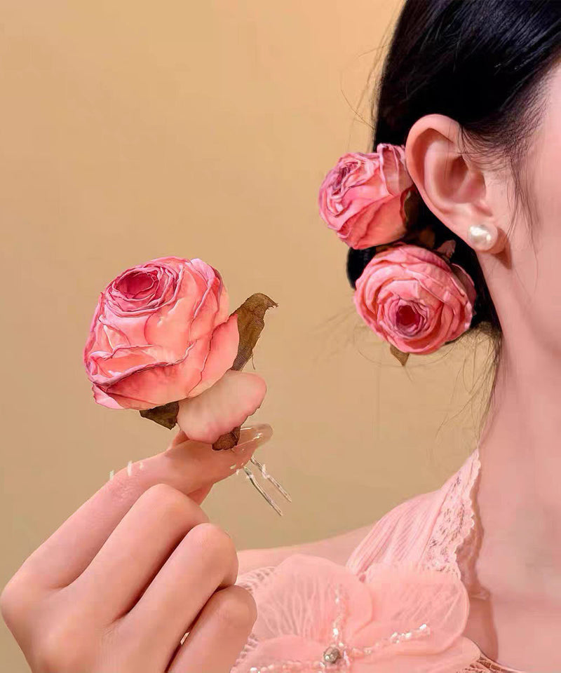 Pink Alloy Rose a Pair Hairpin
