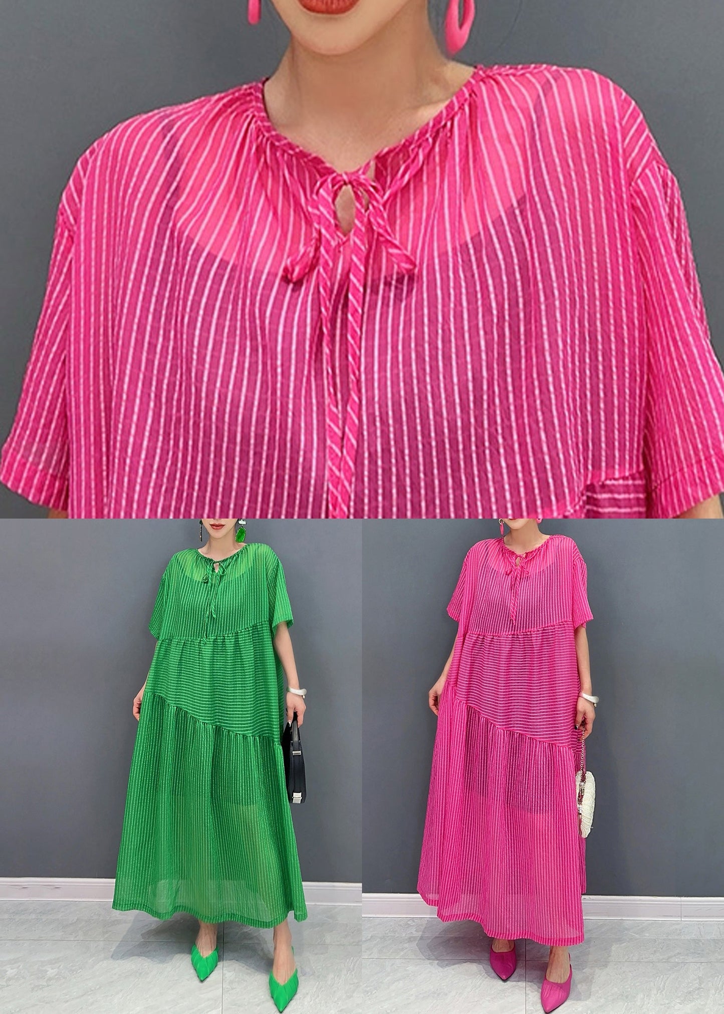 Rose Lace Up Pockets Cotton Long Dress Summer