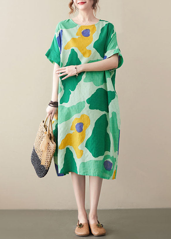Green Oversized Print Cotton Vacation Dresses Summer