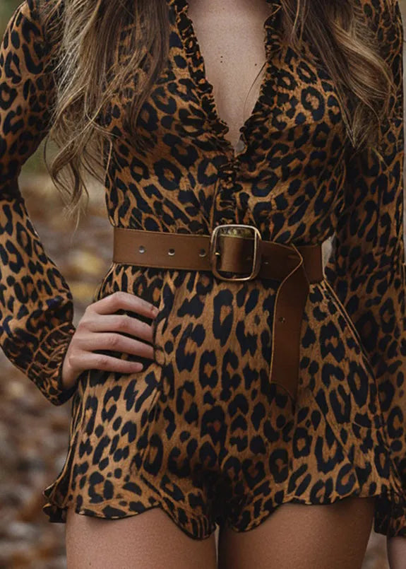 Ruffled Hollow Out Cotton Jumpsuits Long Sleeve