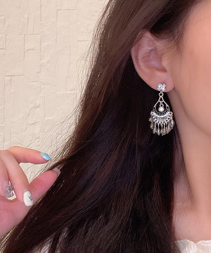 Silk Alloy Crystal Zircon Wind Chime Tassel Drop Earrings