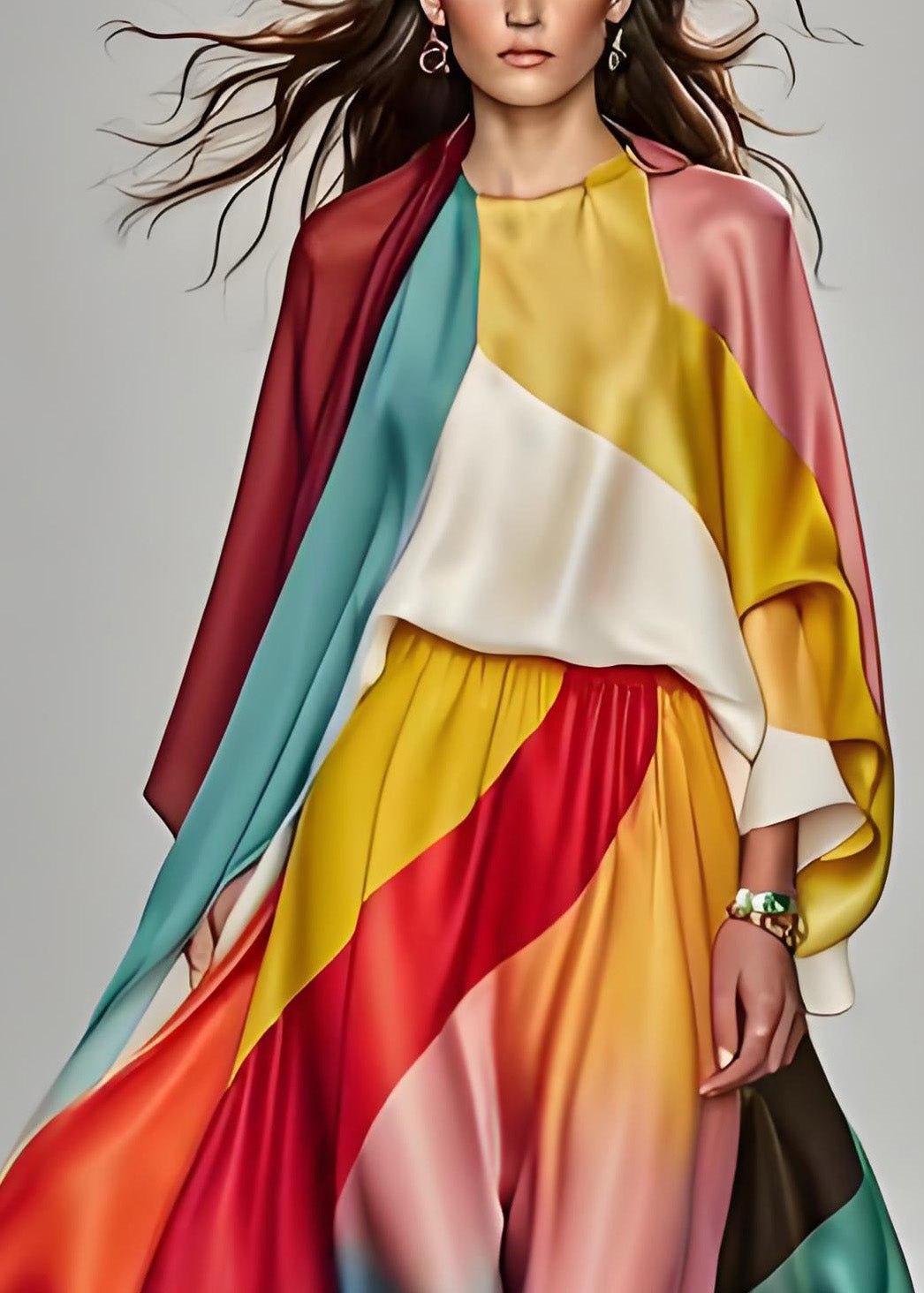 Italian Colorblock Silk Dress Suit Set Summer