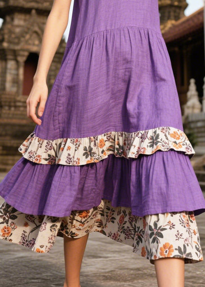 Purple Oversized Patchwork Linen Sundresses Summer