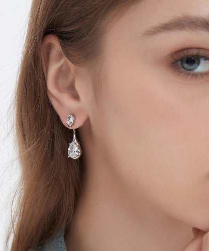 Light Silver Needle Water Droplet Zircon Earrings