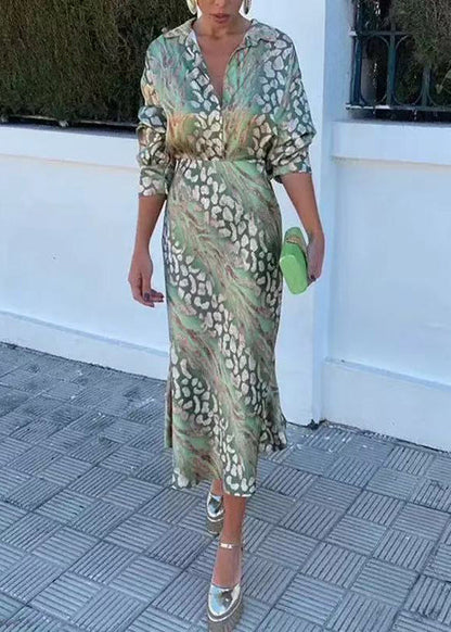 Loose Green Print Shirts and Skirts Two Pieces Set Spring