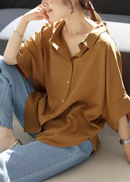 Coffee Oversized Cotton Shirt Top Summer
